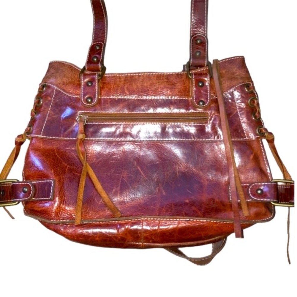 BROWN LACED LEATHER SHOULDER BAG